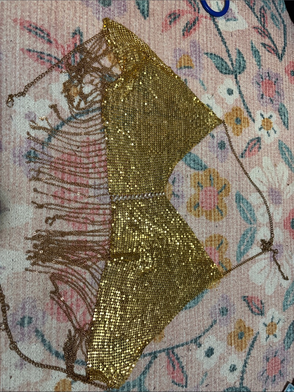 Gold Sequin Chain Fringe Bikini Top Coverup Size Medium Preowned Windsor